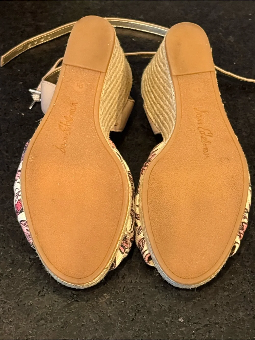 Sam Edelman Floral Knot Espadrille Cork Wedge Ankle Strap Sandals 7.5